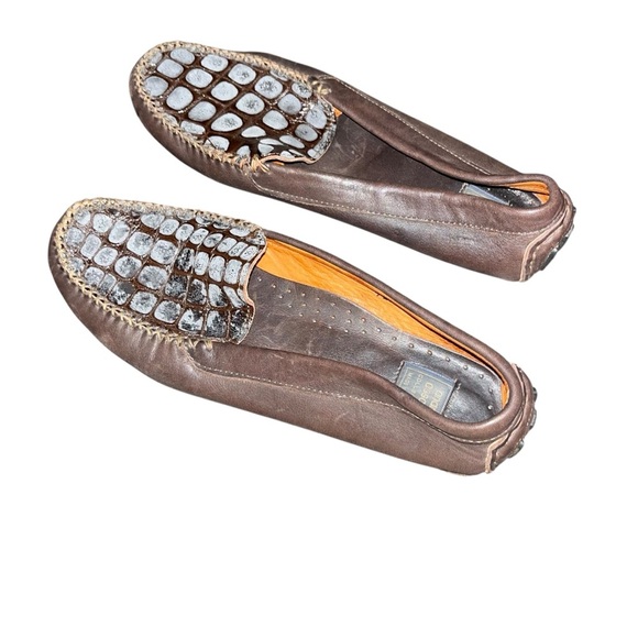 andre assous Italy leather driving loafers flats shoes brown 10 Italian - Picture 2 of 6